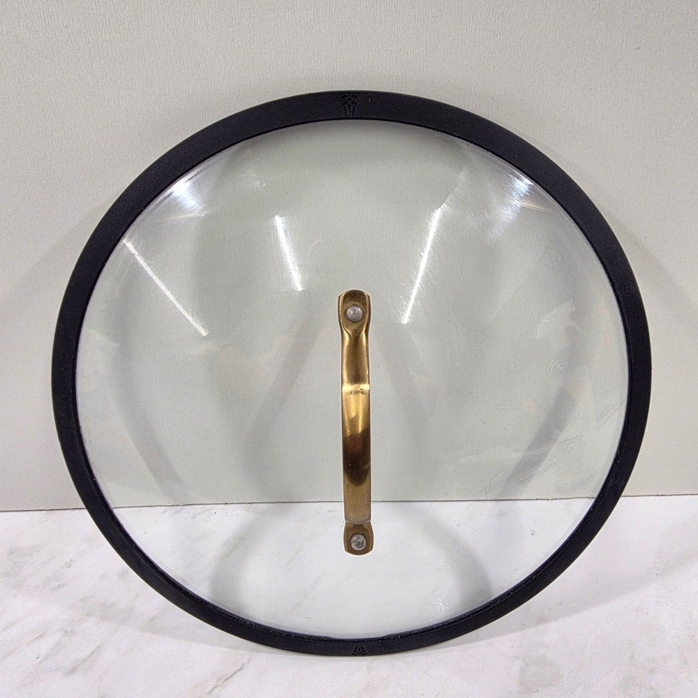Modern Minimalist Skillet Lid 11.5 inch Glass Gold Handle HexClad Black Clear